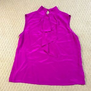 Ted Baker Silk High Neck Sleeveless Blouse In Bright Pink Size 4 Large